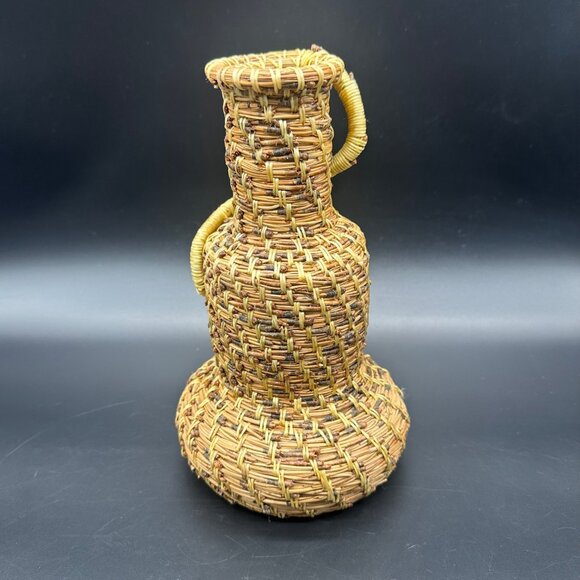 Handwoven Pine Needle Grass Basket Vase Decorative Rustic Boho Home Decor - Picture 4 of 13
